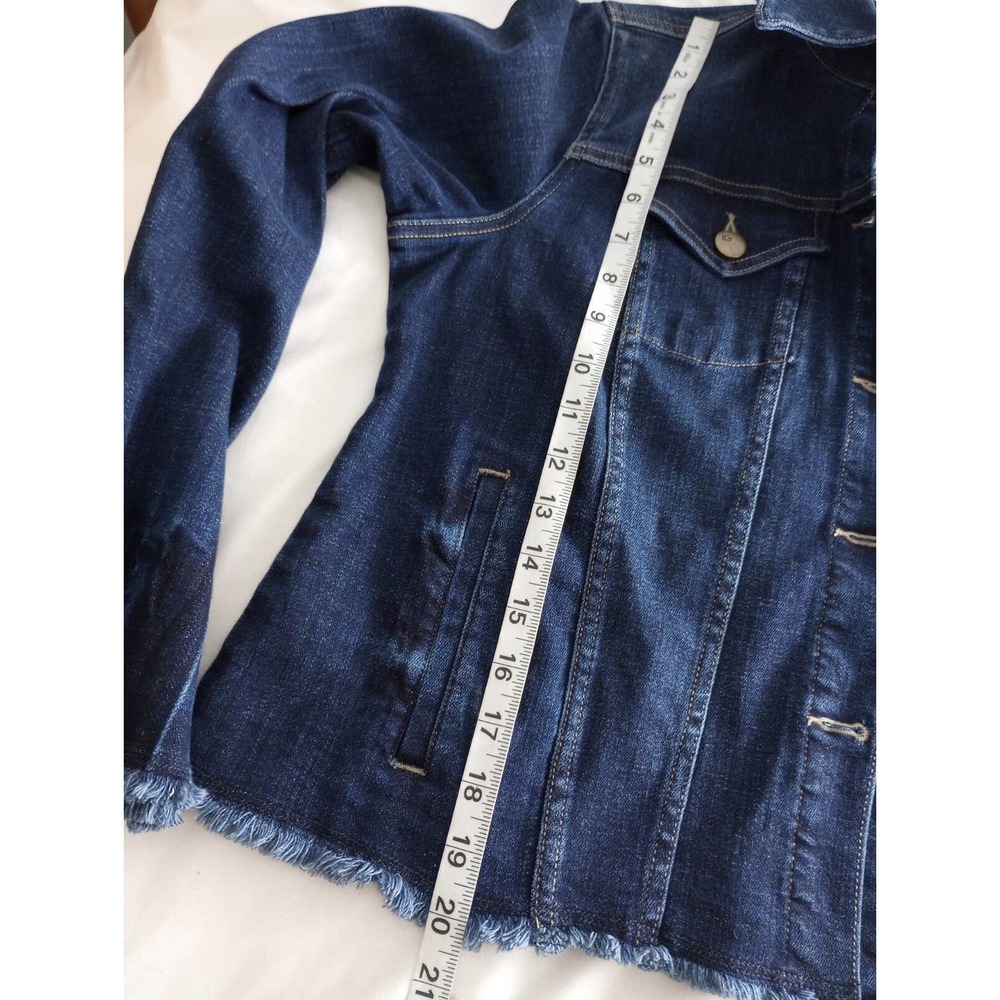 LOGO Lori Goldstein Women's 6 Denim Jacket Dark Wash Jean manufactured Raw Hem - Picture 8 of 10
